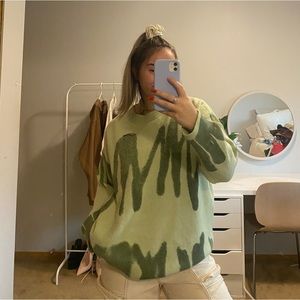 green on green funky pattern sweater